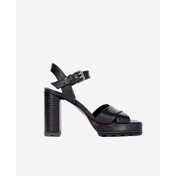 The Kooples NIB Lizard Effect Leather‎ Heel SandalsBlack FR 39/ US 8 MSRP $435